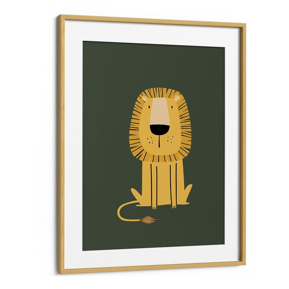 Cartoon Lion  Kids Paintings in Oak Wood Frame With Mount