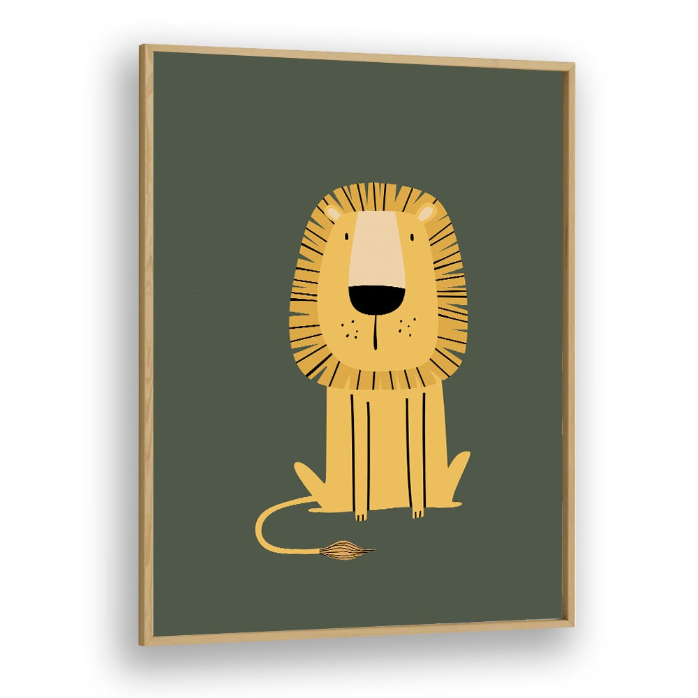 Cartoon Lion  Kids Paintings in Oak Wood Plain Frame