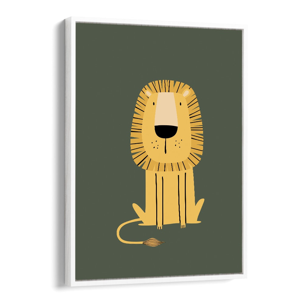 Cartoon Lion  Kids Paintings in White Floater Frame