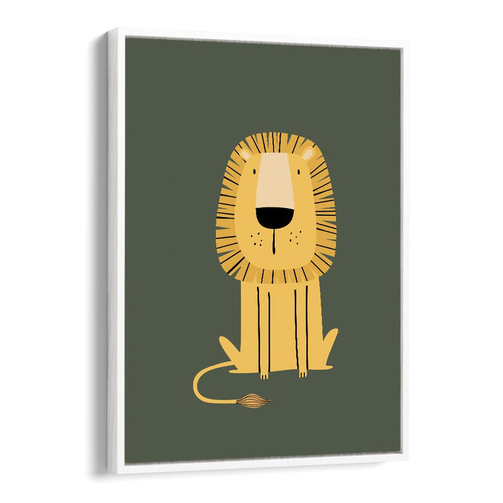 Cartoon Lion  Kids Paintings in White Floater Frame