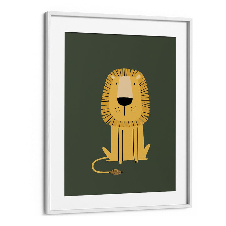 Cartoon Lion  Kids Paintings in White Frame With Mount