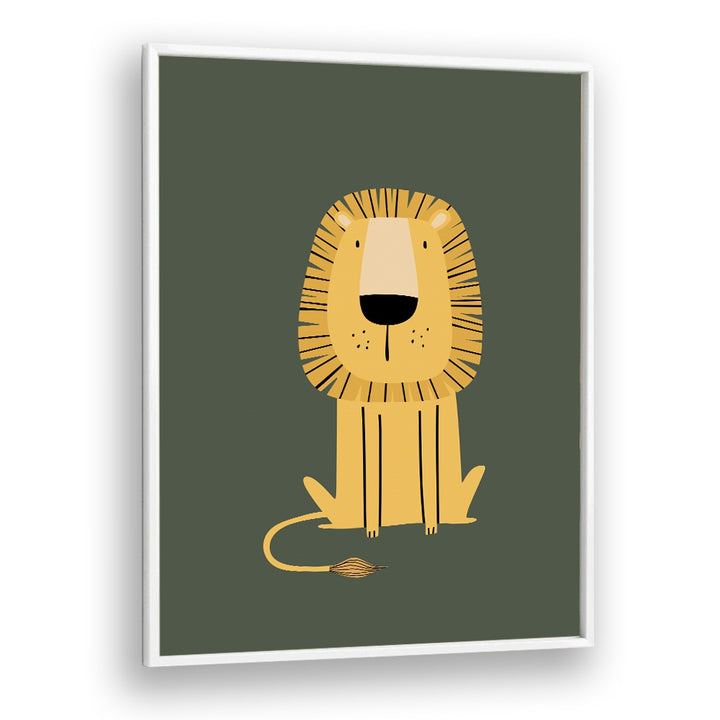 Cartoon Lion  Kids Paintings in White Plain Frame