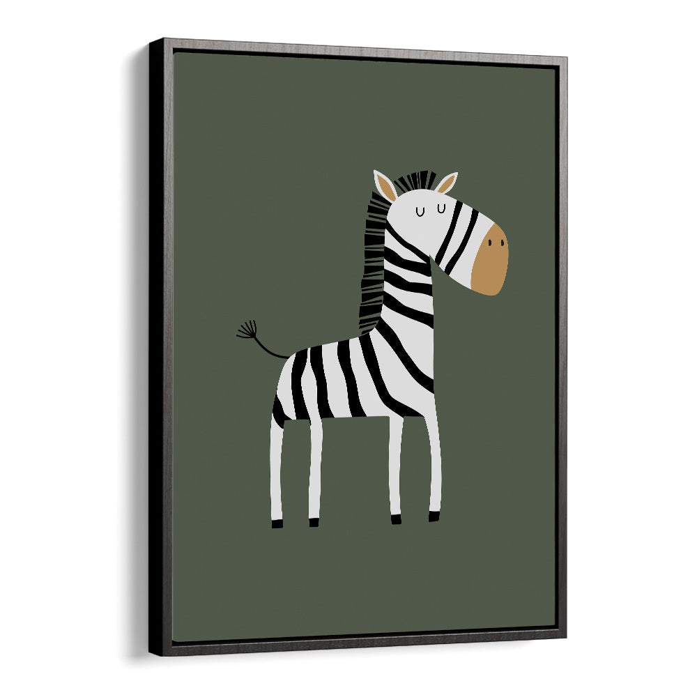 Cartoon Zebra  Kids Paintings in Black Floater Frame