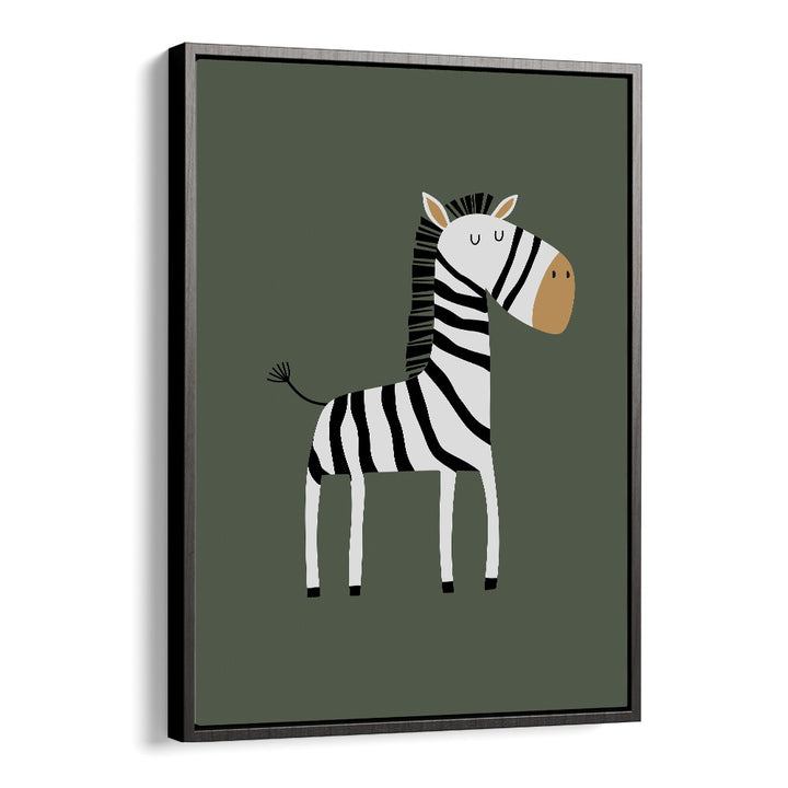 Cartoon Zebra  Kids Paintings in Black Floater Frame