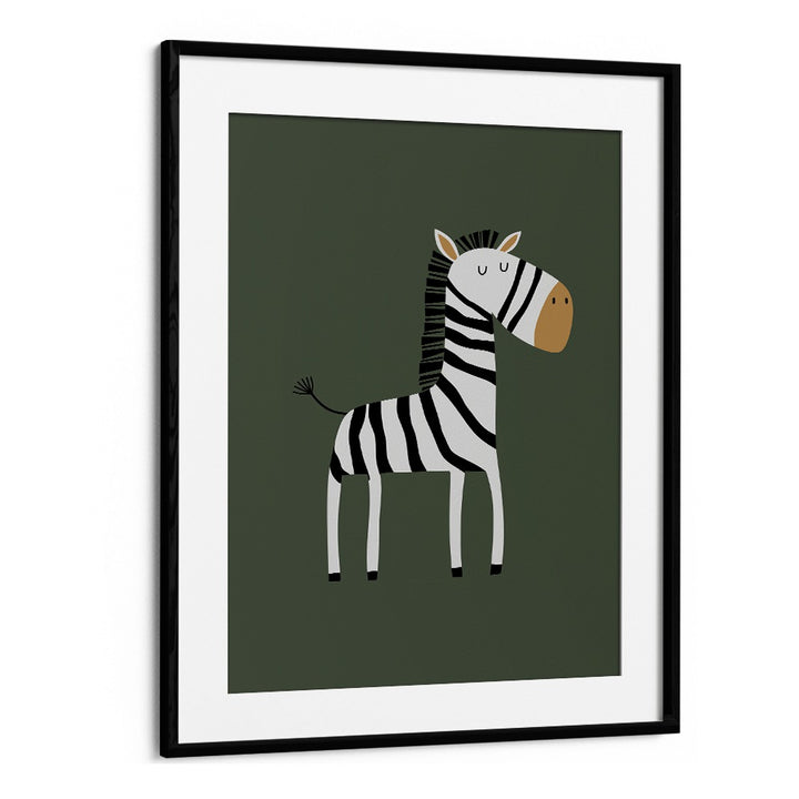 Cartoon Zebra  Kids Paintings in Black Frame With Mount