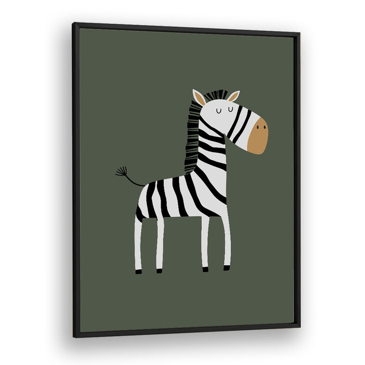 Cartoon Zebra  Kids Paintings in Black Plain Frame