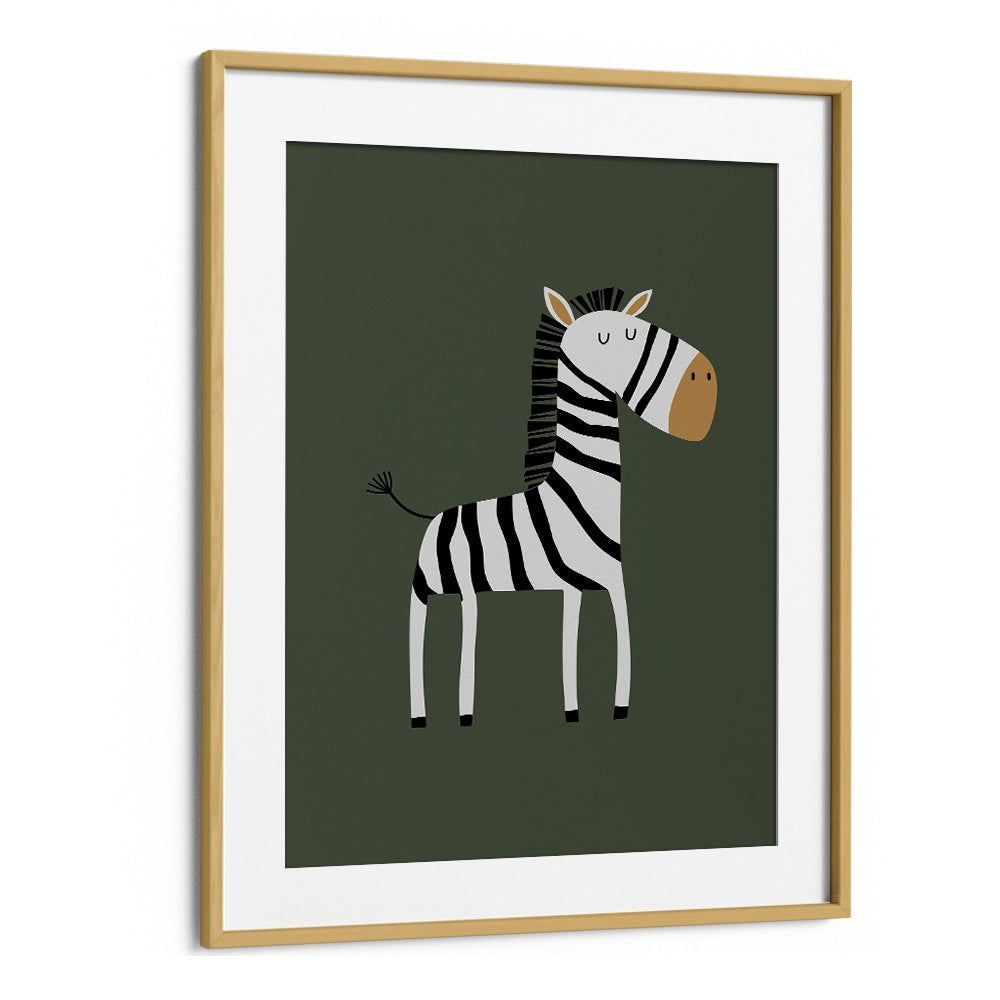 Cartoon Zebra  Kids Paintings in Oak Wood Frame With Mount