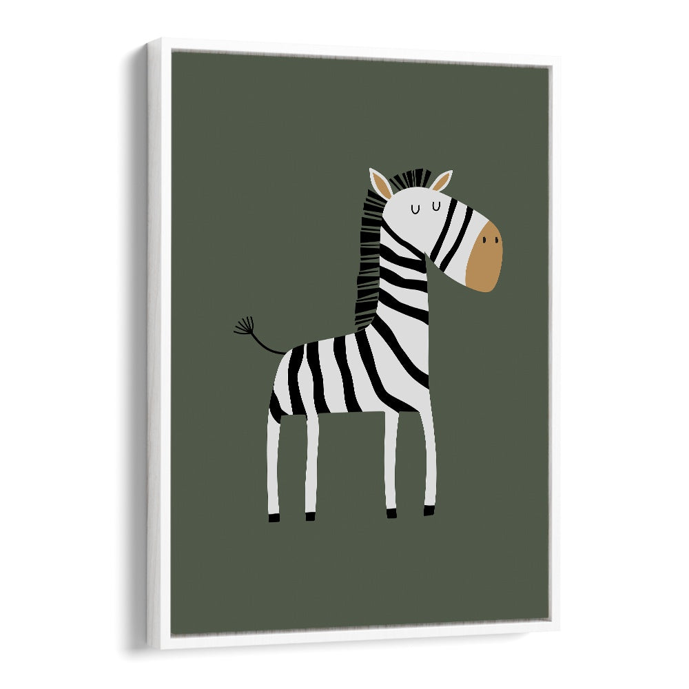 Cartoon Zebra  Kids Paintings in White Floater Frame