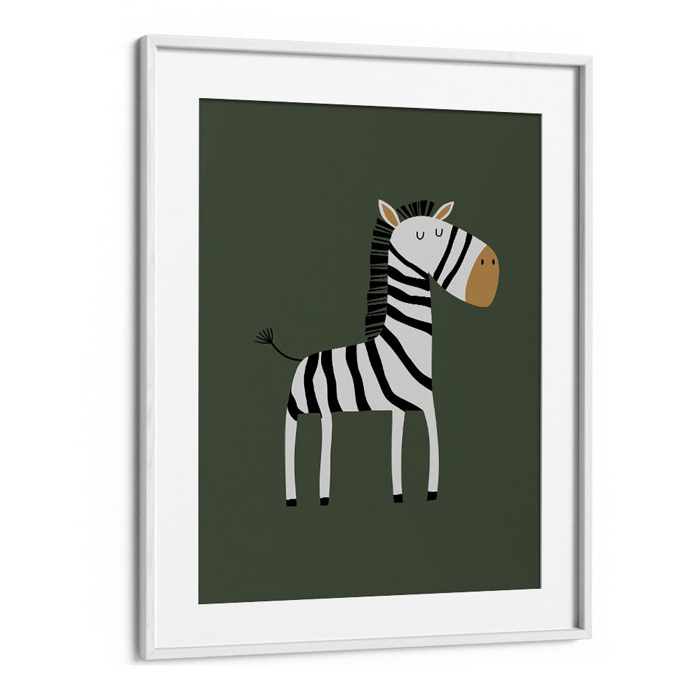 Cartoon Zebra  Kids Paintings in White Frame With Mount