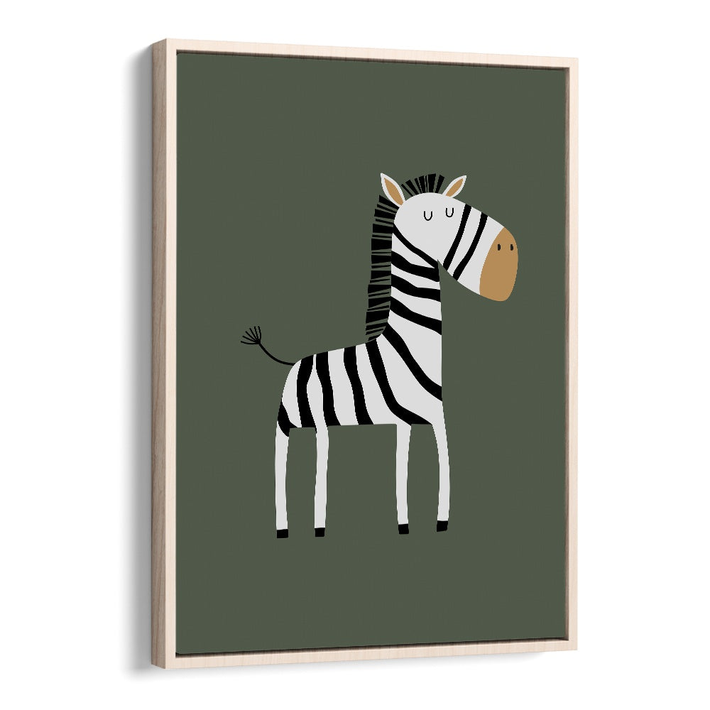 Cartoon Zebra  Kids Paintings in Oak Wood Floater Frame