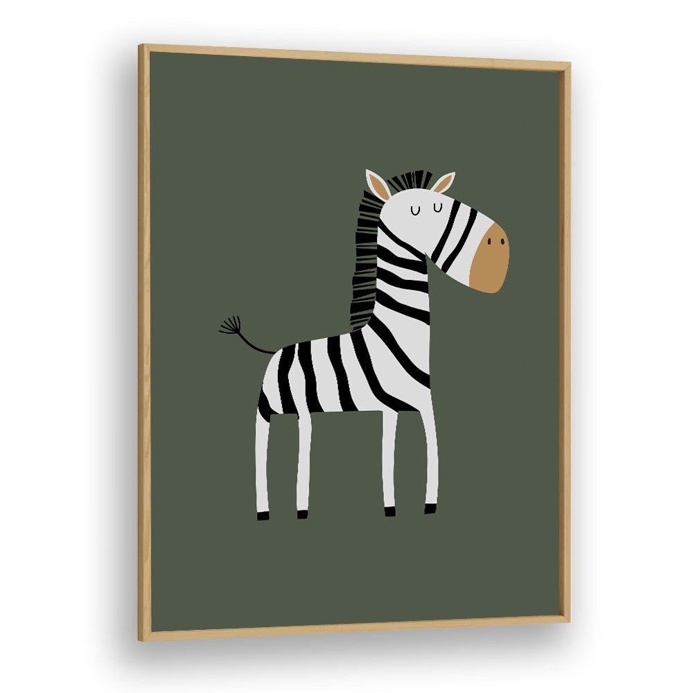 Cartoon Zebra  Kids Paintings in White Plain Frame