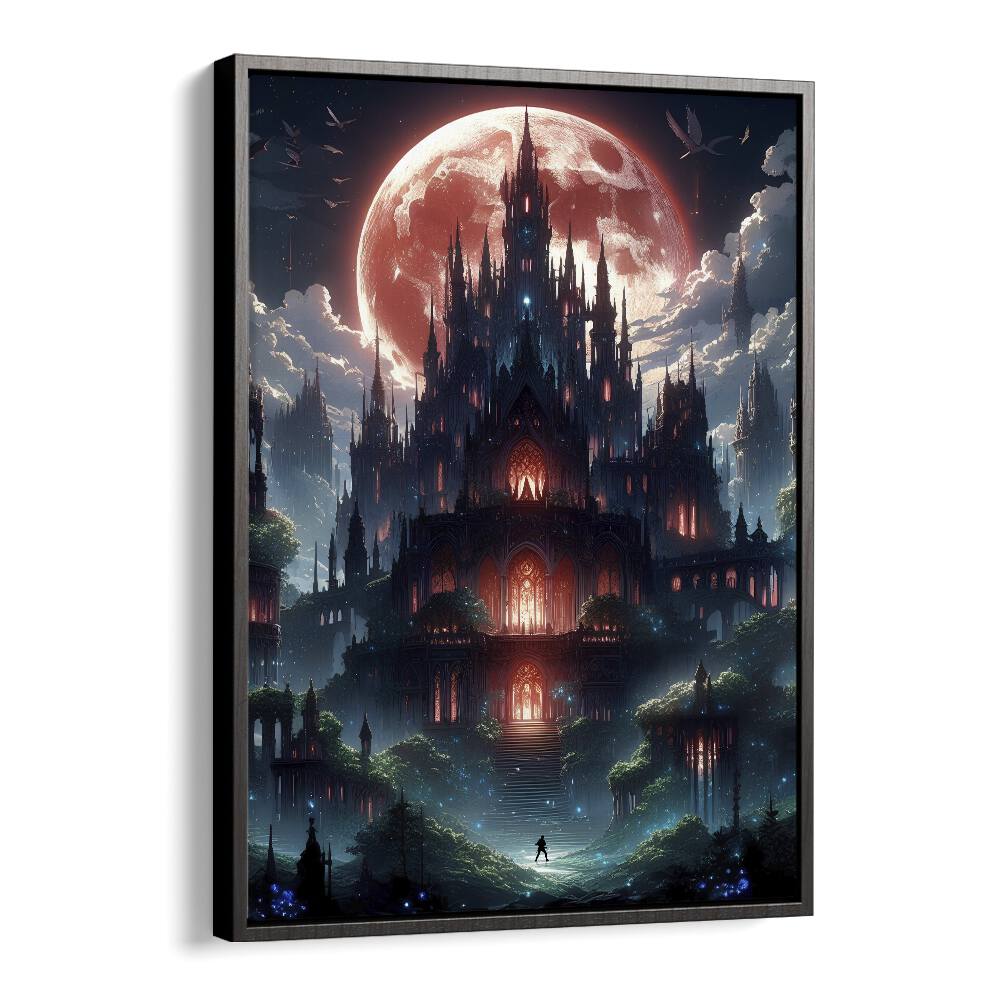 Castle Of Nightmares by Ritvik Takkar Surrealism in Black Floater Frame