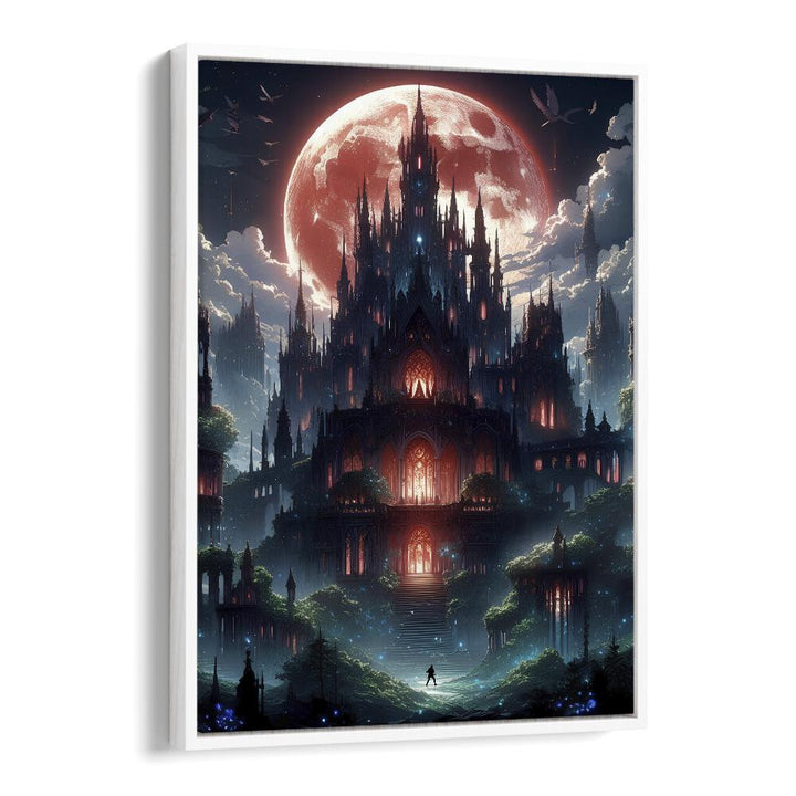 Castle Of Nightmares by Ritvik Takkar Surrealism in White Floater Frame