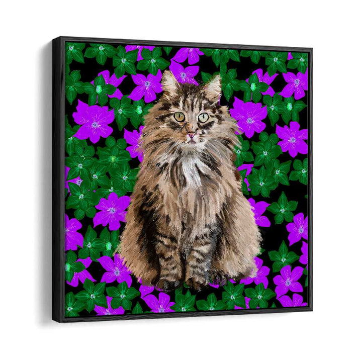 Cat In Flowers By Lynnda Rakos Pop Art Paintings Pop Art Prints in Black Floater Frame