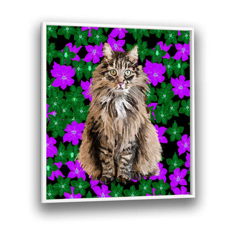 Cat In Flowers By Lynnda Rakos Pop Art Paintings Pop Art Prints in White Plain Frame