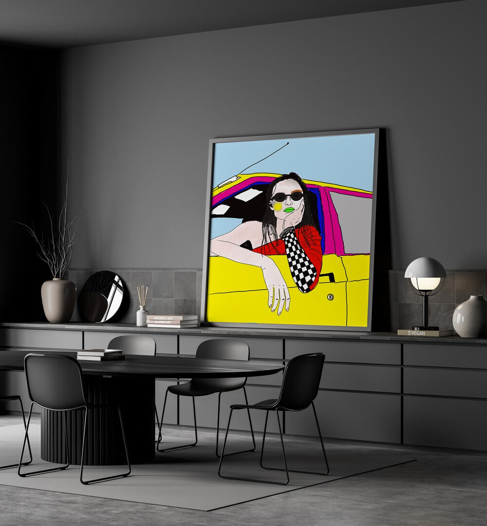 Cate Underwood By Ana Sneeringer Wall Art Prints in Black Plain Frame placed on a console behind a table