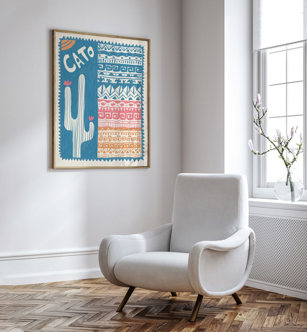 Cato Botanical Flower Paintings Floral Paintings in Oak Wood Plain Frame placed on a White Colored Wall near a White Sofa Chair in the Drawing Room