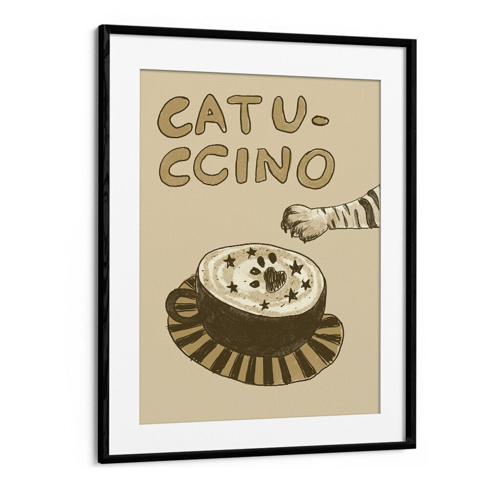 Catuccino by Studio Dolci Cafe Art Prints in Black Frame With Mount