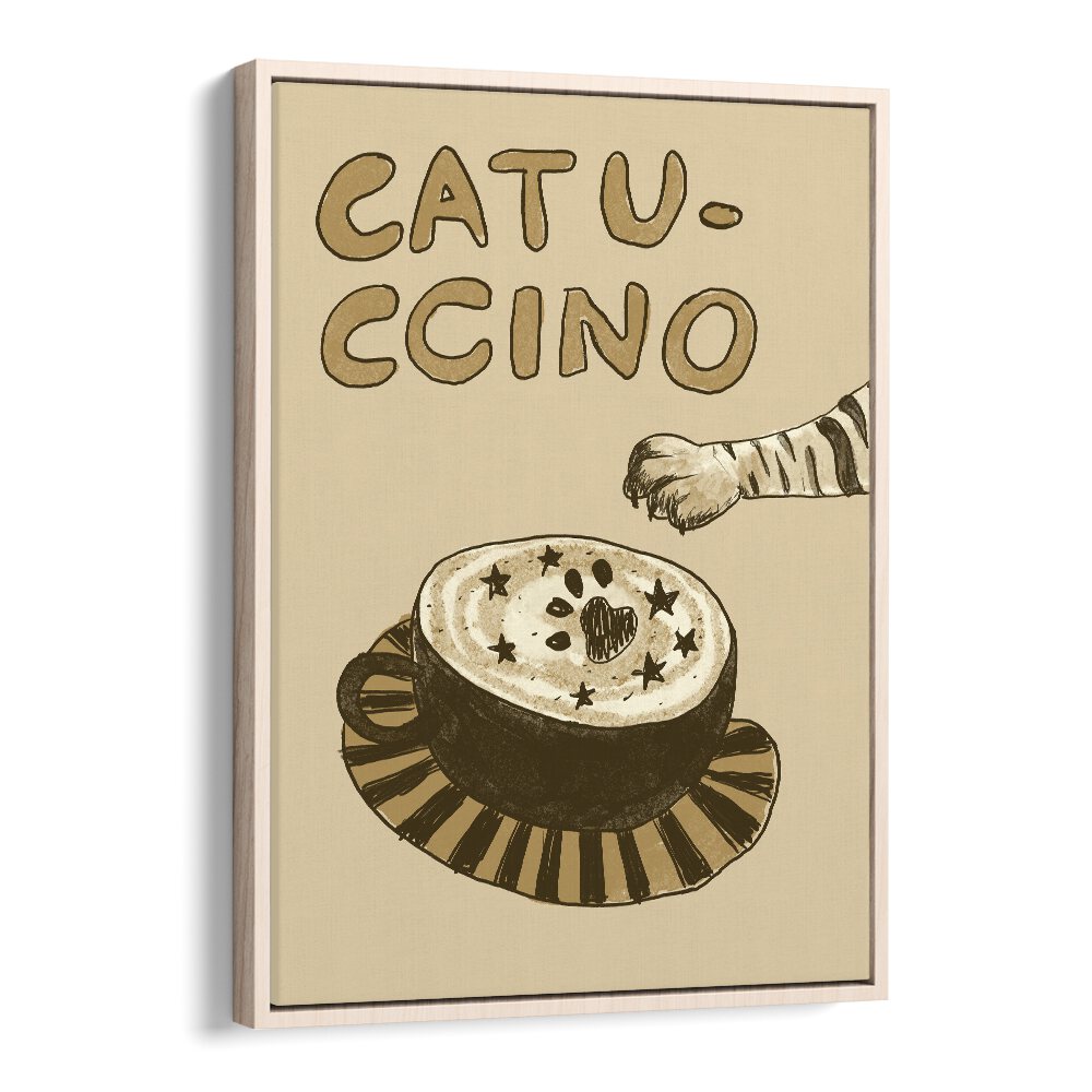 Catuccino by Studio Dolci Cafe Art Prints in Oak Wood Floater Frame