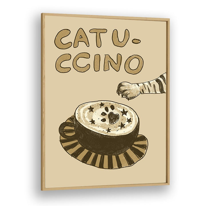 Catuccino by Studio Dolci Cafe Art Prints in Oak Wood Plain Frame