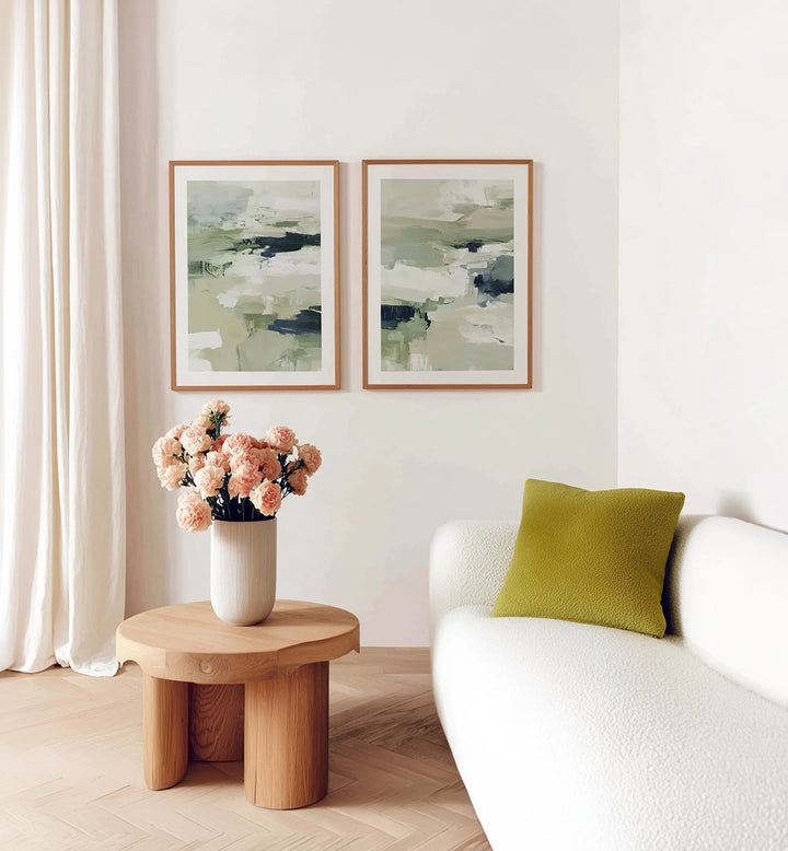 CELADON DRIFT , SET OF 2 PAINTINGS