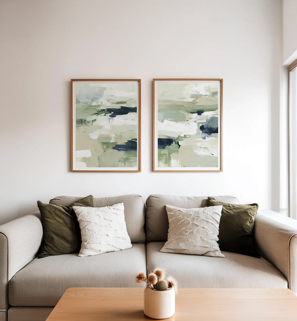 CELADON DRIFT , SET OF 2 PAINTINGS