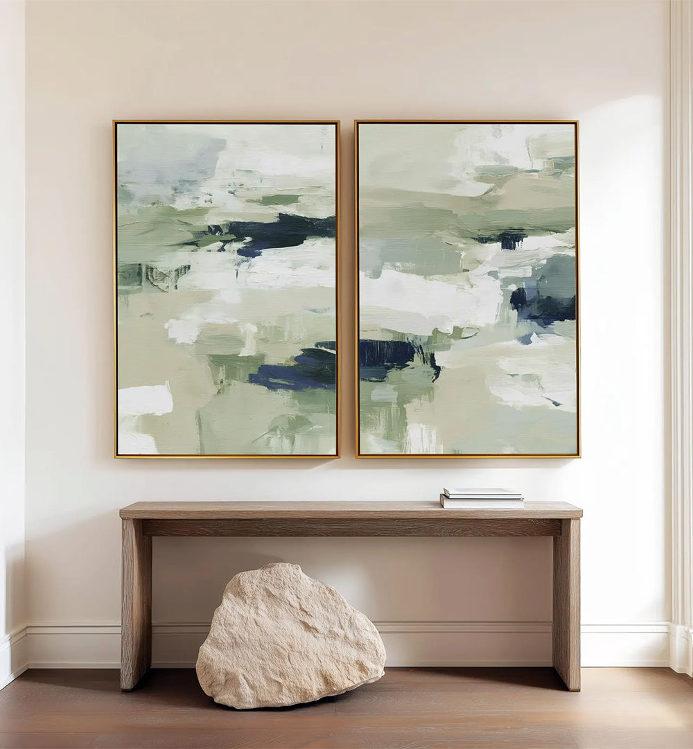 CELADON DRIFT , SET OF 2 PAINTINGS