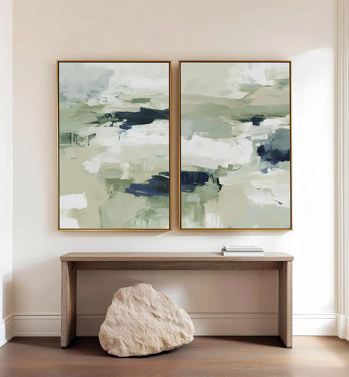 CELADON DRIFT , SET OF 2 PAINTINGS