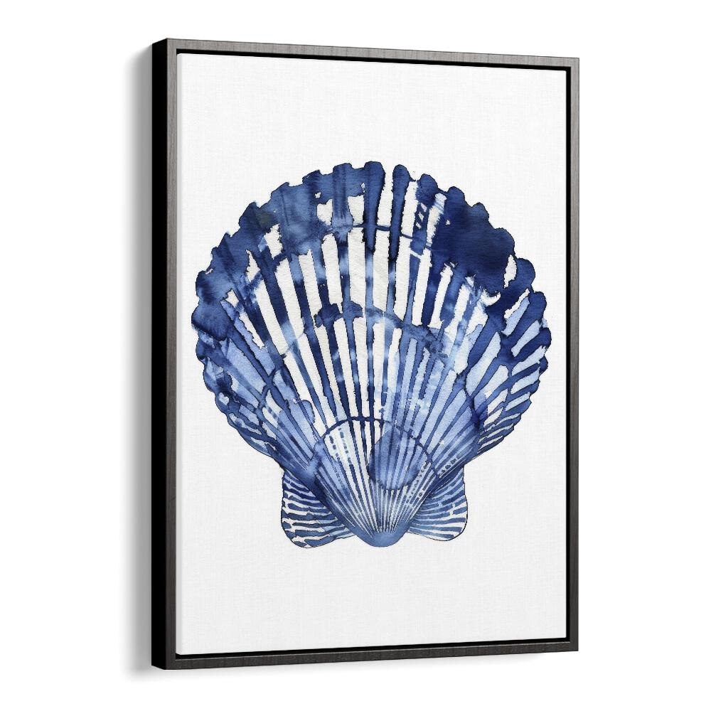 Cerulean Conch I Beach Prints Coastal Wall Art in Black Floater Frame