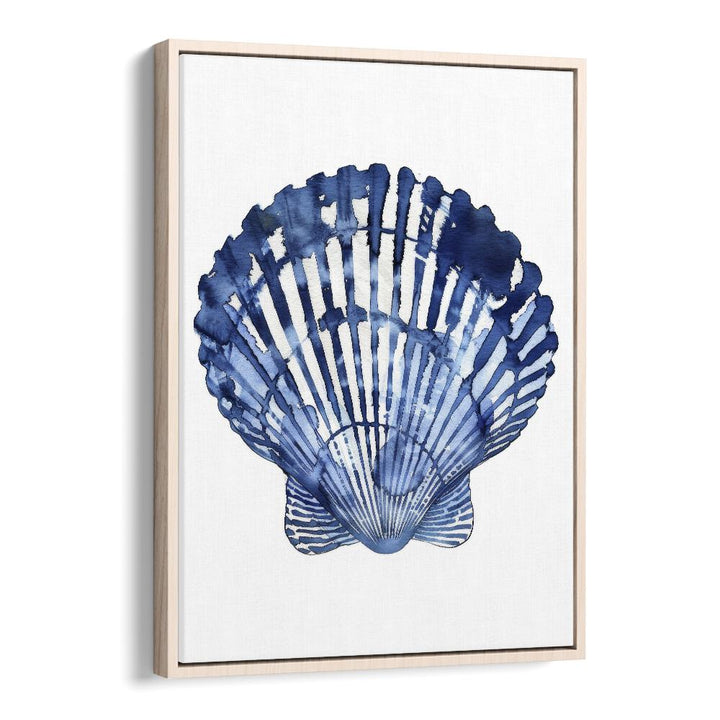 Cerulean Conch I Beach Prints Coastal Wall Art in Oak Wood Floater Frame