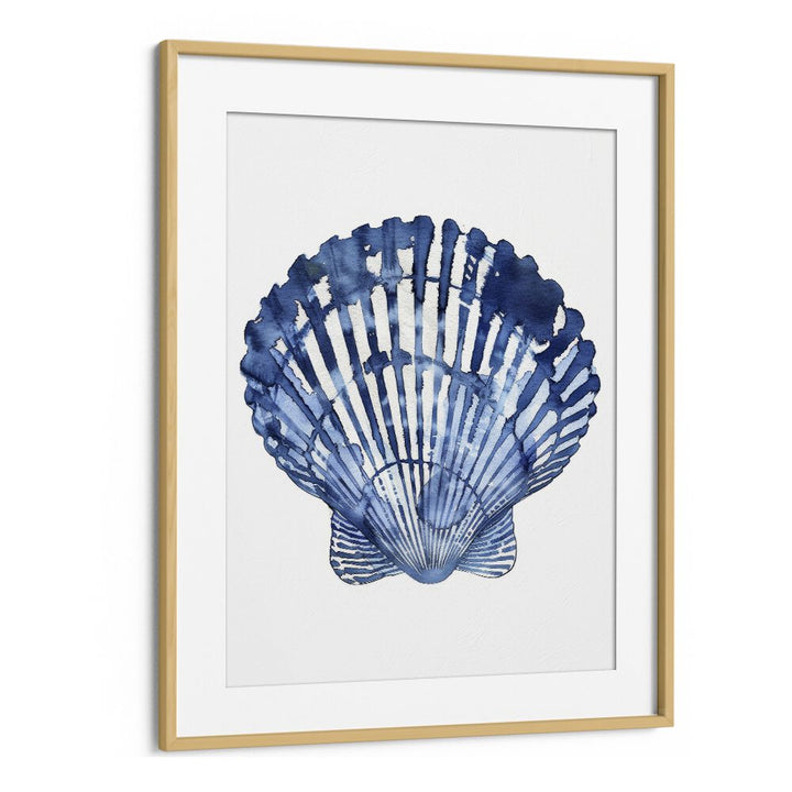 Cerulean Conch I Beach Prints Coastal Wall Art in Oak Wood Frame With Mount