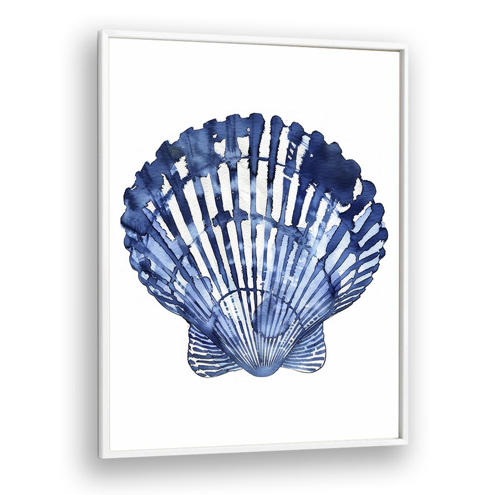 Cerulean Conch I Beach Prints Coastal Wall Art in White Plain Frame