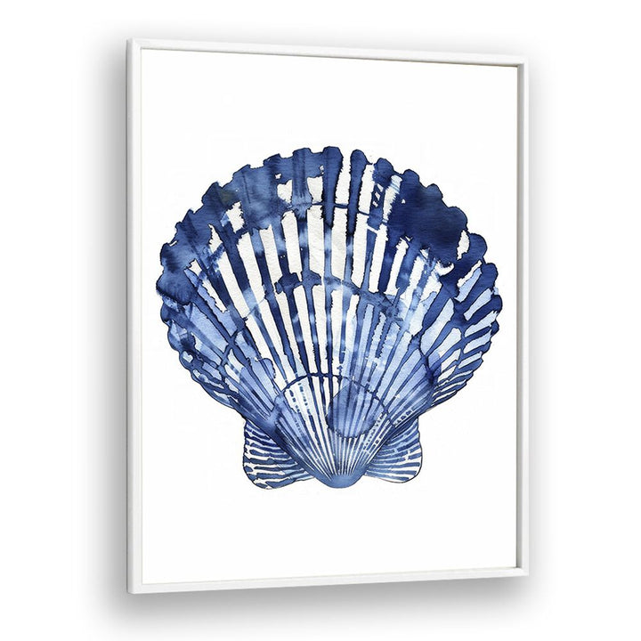 Cerulean Conch I Beach Prints Coastal Wall Art in White Plain Frame