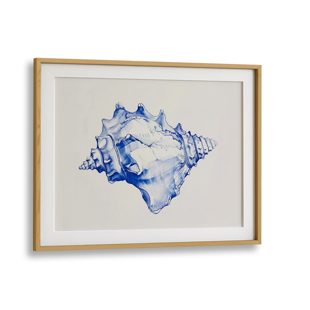 Cerulean Conch Iv Beach Prints Coastal Wall Art in Oak Wood Frame With Mount