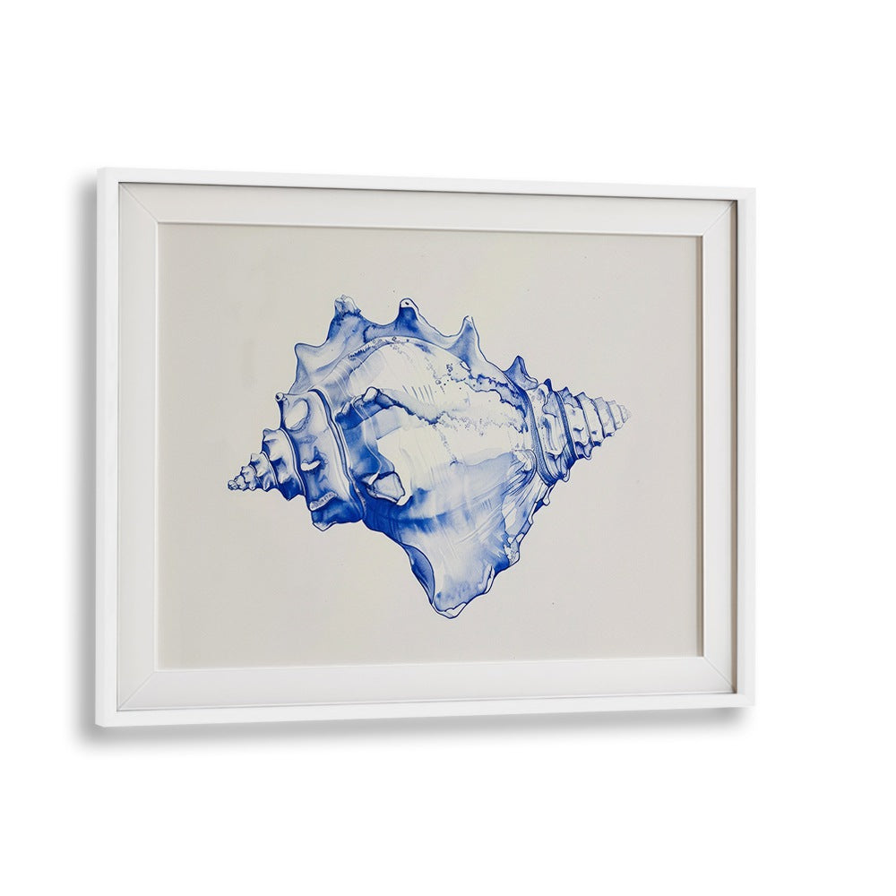 Cerulean Conch Iv Beach Prints Coastal Wall Art in White Frame With Mount