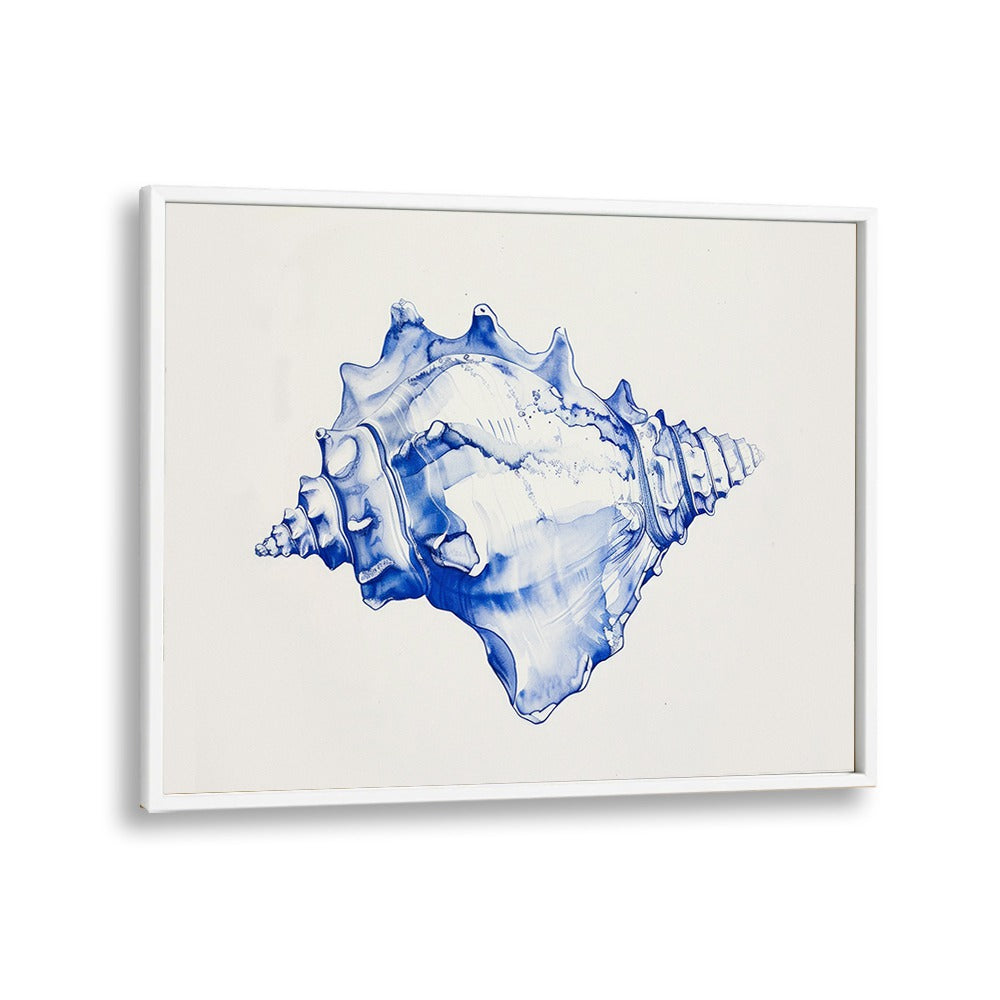 Cerulean Conch Iv Beach Prints Coastal Wall Art in White Plain Frame