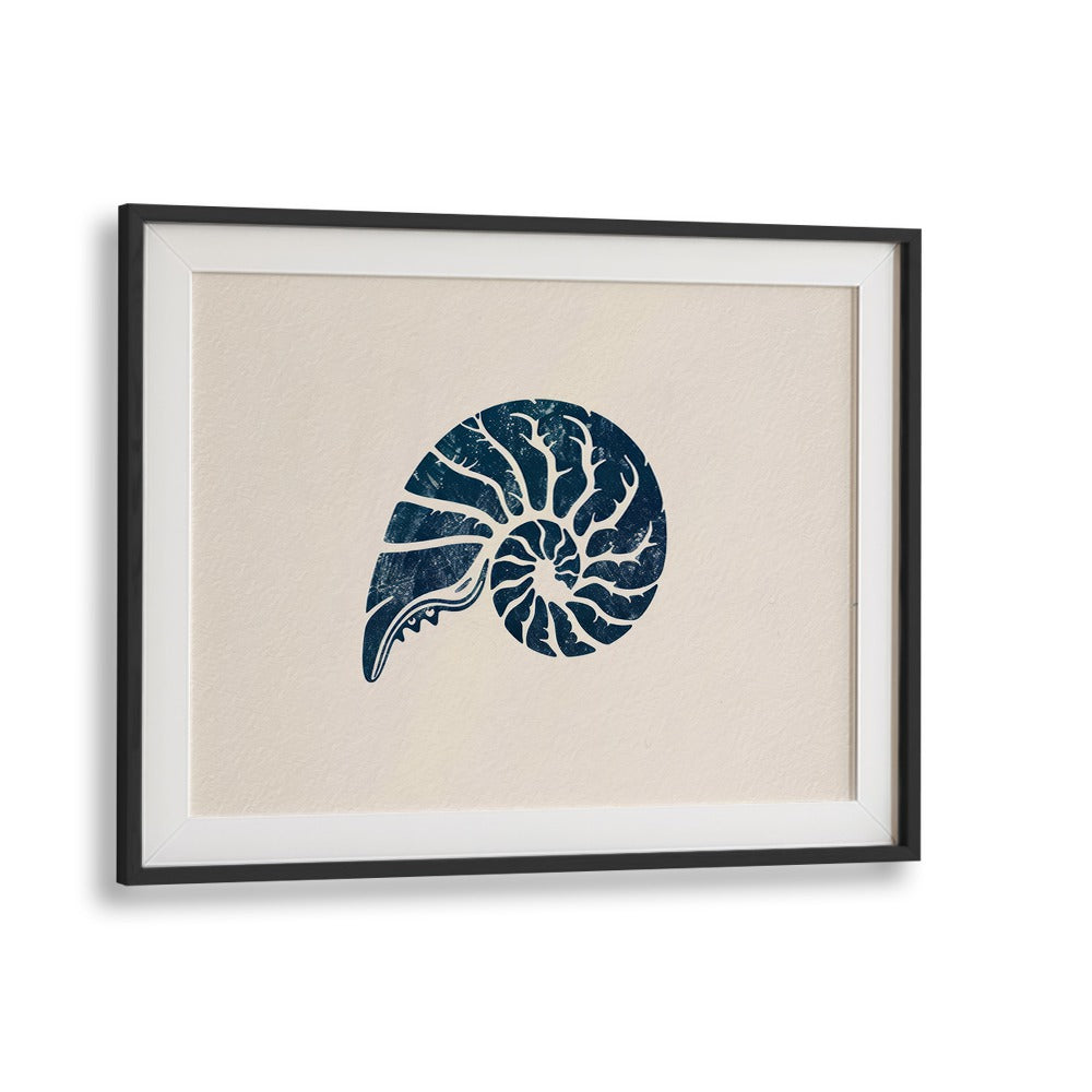 Cerulean Conch V Beach Prints Coastal Wall Art in Black Frame With Mount