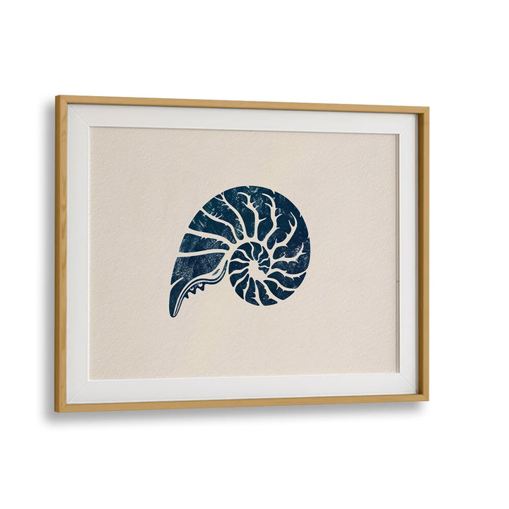 Cerulean Conch V Beach Prints Coastal Wall Art in Oak Wood Frame With Mount