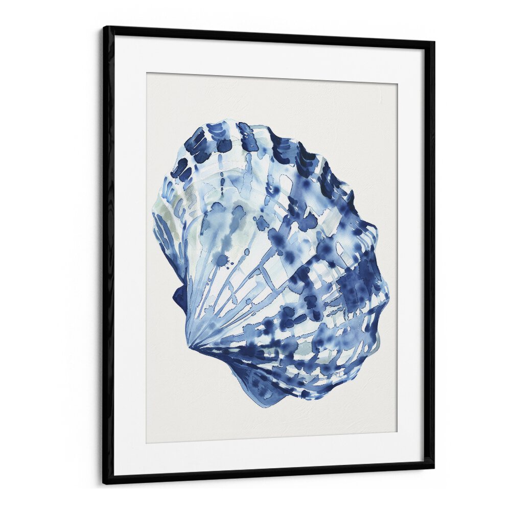 Cerulean Conch ii Beach Prints Coastal Wall Art in Black Frame With Mount