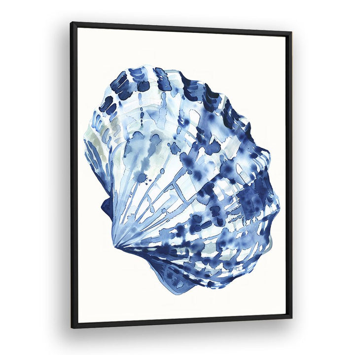 Cerulean Conch ii Beach Prints Coastal Wall Art in Black Plain Frame