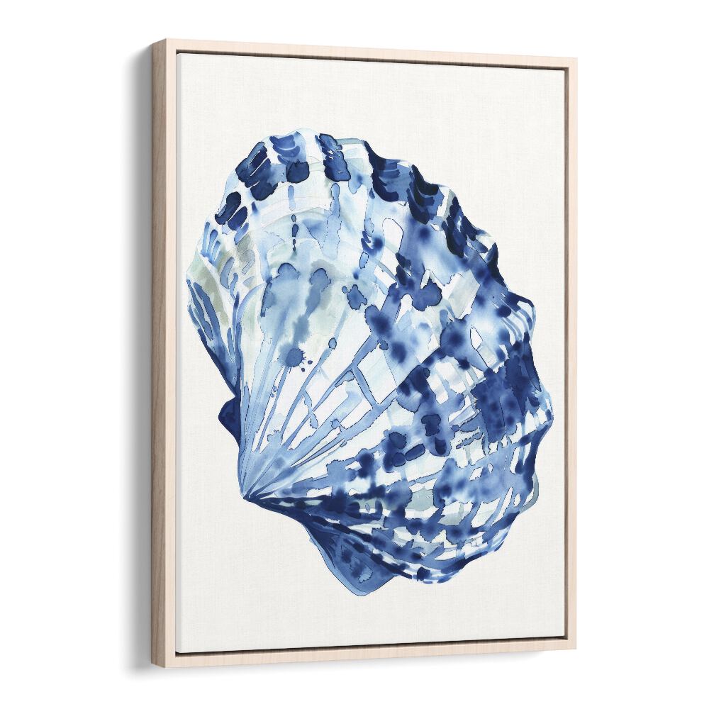 Cerulean Conch ii Beach Prints Coastal Wall Art in Oak Wood Floater Frame