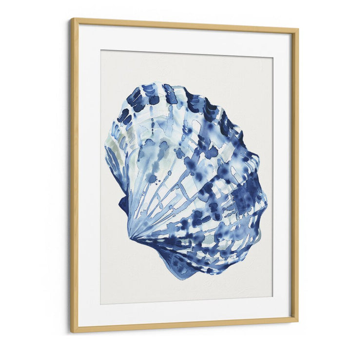 Cerulean Conch ii Beach Prints Coastal Wall Art in Oak Wood Frame With Mount