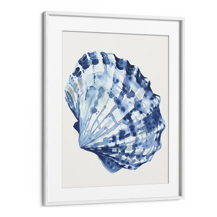 Cerulean Conch ii Beach Prints Coastal Wall Art in White Frame With Mount