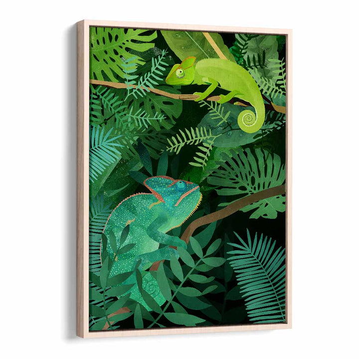 Chameleons By Goed Blauw Kids Room Paintings Kids Room Wall Art in Oak Wood Floater Frame