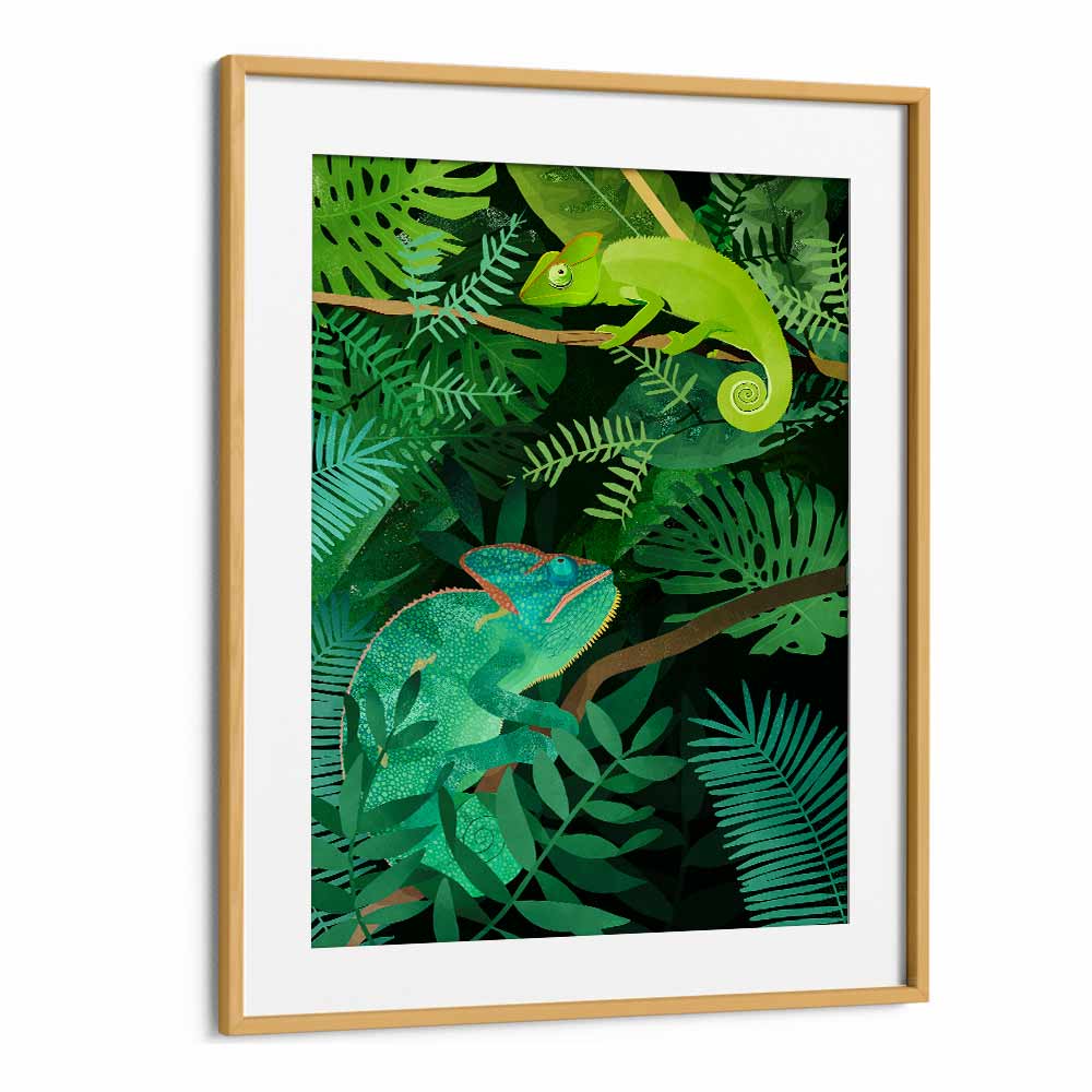 Chameleons By Goed Blauw Kids Room Paintings Kids Room Wall Art in Oak Wood Frame With Mount