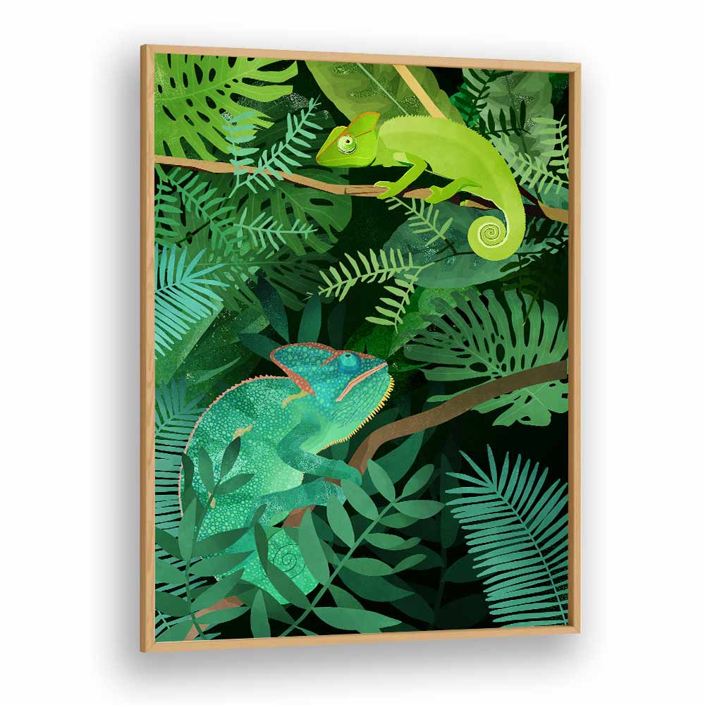 Chameleons By Goed Blauw Kids Room Paintings Kids Room Wall Art in Oak Wood Plain Frame