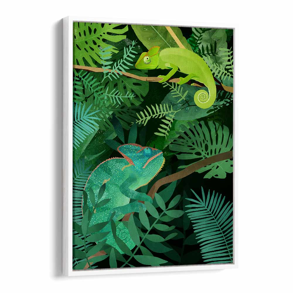 Chameleons By Goed Blauw Kids Room Paintings Kids Room Wall Art in White Floater Frame