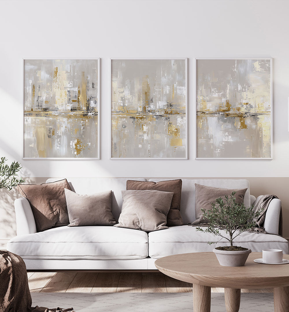 CHAMPAGNE SKYLINE SET , SET OF 3 PAINTINGS