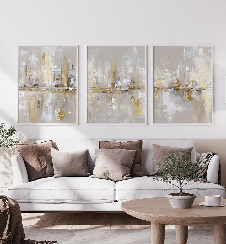 CHAMPAGNE SKYLINE SET , SET OF 3 PAINTINGS