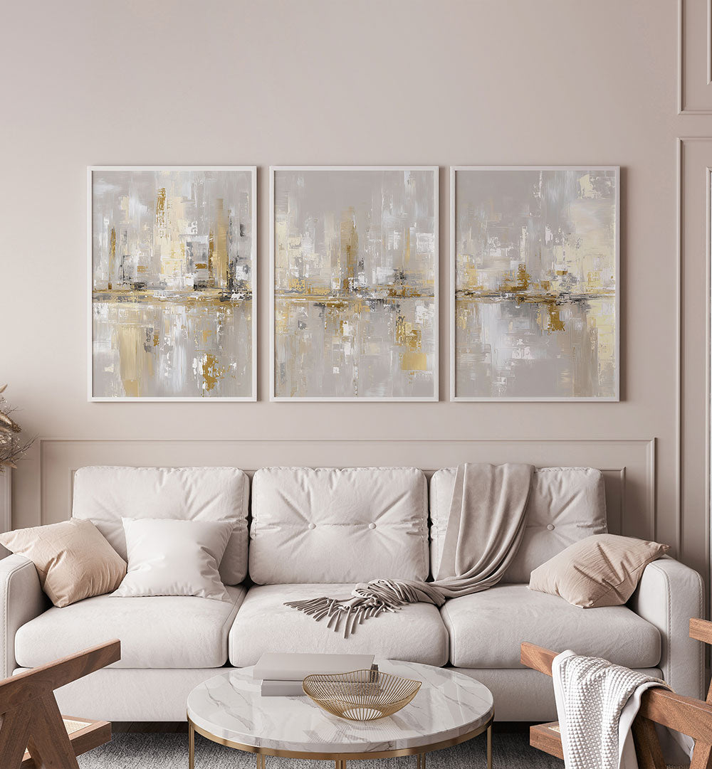 CHAMPAGNE SKYLINE SET , SET OF 3 PAINTINGS